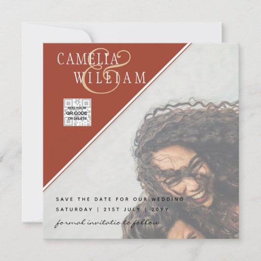 Modern FOTO Weddenschap nodigt QR CODE RSVP-kaneel (Voorkant)