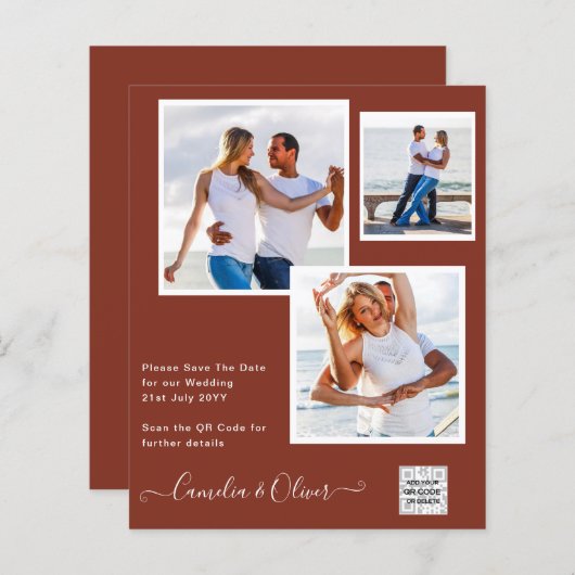 Modern FOTO Weddenschap nodigt QR CODE RSVP-kaneel (Voorkant / Achterkant)