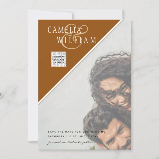 Modern FOTO Weddenschap nodigt QR CODE RSVP-kaneel Kaart (Voorkant)