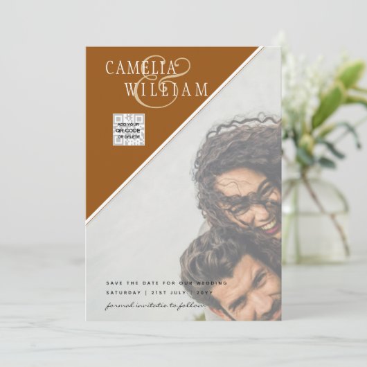 Modern FOTO Weddenschap nodigt QR CODE RSVP-kaneel Kaart (Staand voorkant)