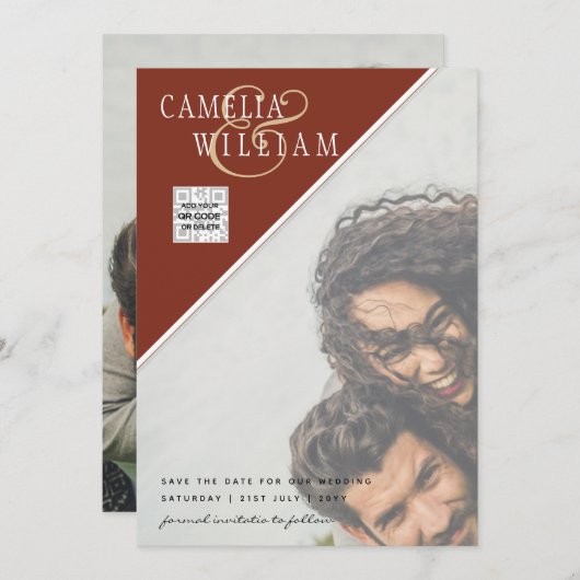Modern FOTO Weddenschap nodigt QR CODE RSVP-kaneel Kaart (Voorkant / Achterkant)