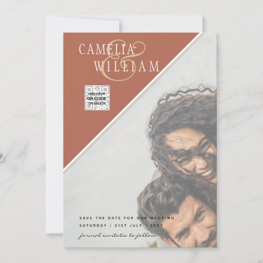 Modern FOTO Weddenschap nodigt QR CODE RSVP-kaneel Kaart (Voorkant)