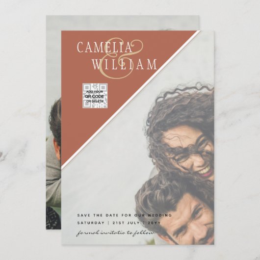 Modern FOTO Weddenschap nodigt QR CODE RSVP-kaneel Kaart (Voorkant / Achterkant)