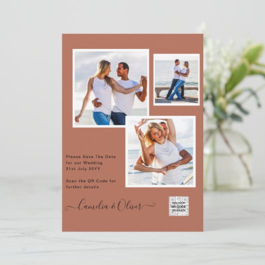 Modern FOTO Weddenschap nodigt QR CODE RSVP-kaneel Kaart (Staand voorkant)