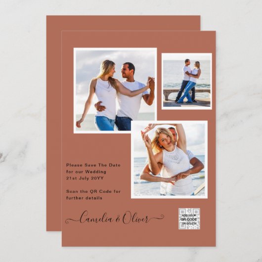 Modern FOTO Weddenschap nodigt QR CODE RSVP-kaneel Kaart (Voorkant / Achterkant)