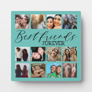 Modern Fotocollage in Teal voor Beste Vrienden Fotoplaat