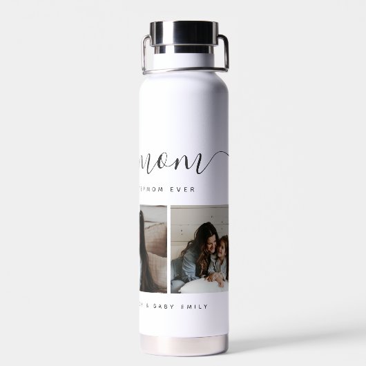 Modern Fotocollage Wit Bonus Moeder Moederdag Waterfles (Achterkant)