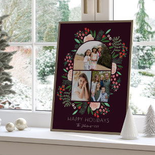 Modern fotolijst met bloemen kerst familie 3 foto' poster