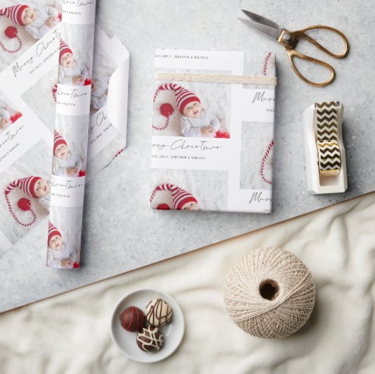 Modern Fotopatroon Naam Script Vrolijk Kerstfeest Cadeaupapier (Crafts)