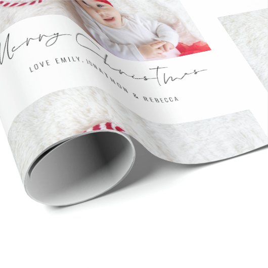 Modern Fotopatroon Naam Script Vrolijk Kerstfeest Cadeaupapier (Rol Hoek)