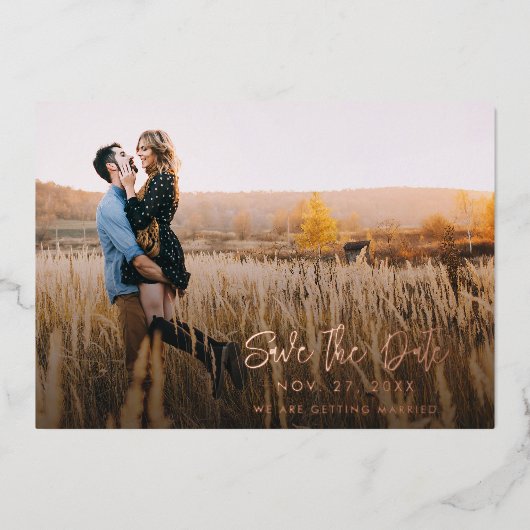 Modern Foto's Script Wedding Save the Date Kaart (Voorkant)