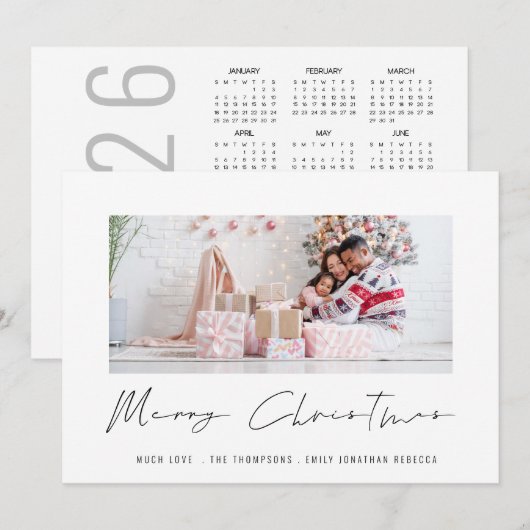 Modern fotoscript 2026 Kalender Vrolijk Kerstfeest Feestdagenkaart (Voorkant / Achterkant)