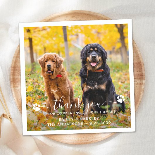 Modern fotoscript bedankt Dog Pet Wedding Servet