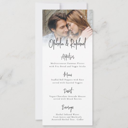 Modern Fotoscript Boho Bruiloft Menu Kaart (Voorkant)