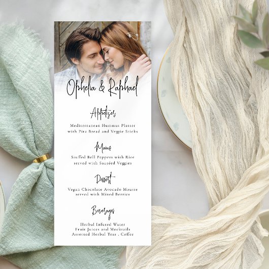 Modern Fotoscript Boho Bruiloft Menu Kaart