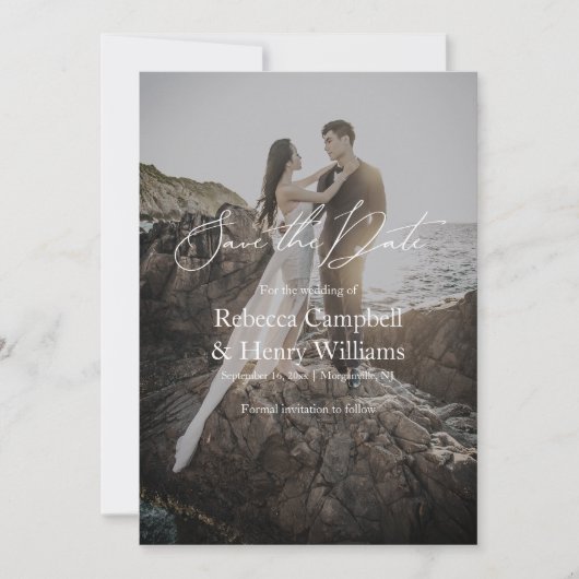 Modern Fotoscript Bruiloft Monogram Sla de datum o Kaart (Voorkant)