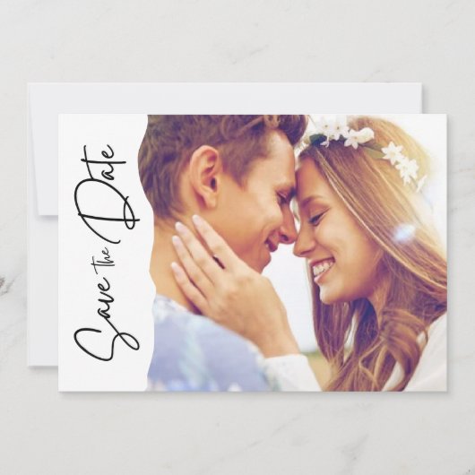 Modern Fotoscript Bruiloft Sla de datum op Save The Date (Voorkant)