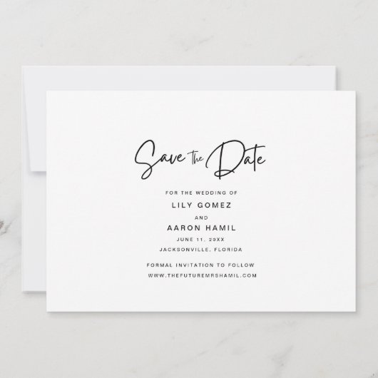 Modern Fotoscript Bruiloft Sla de datum op Save The Date (Achterkant)