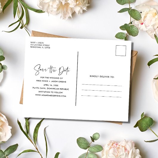 Modern Fotoscript Budget Bruiloft Sla de datum op Aankondigingskaart