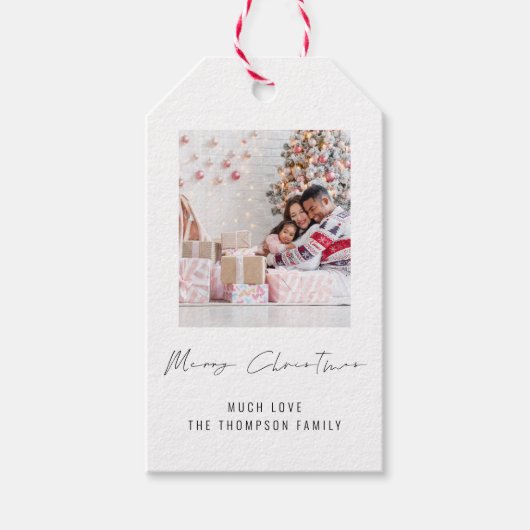 Modern fotoscript kerst cadeaulabel (Voorkant)