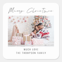 Modern fotoscript kerst vierkante sticker