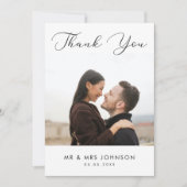 Modern Fotoscript Minimalist Plain Wedding Bedankkaart (Voorkant)