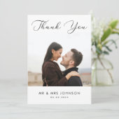 Modern Fotoscript Minimalist Plain Wedding Bedankkaart (Staand voorkant)