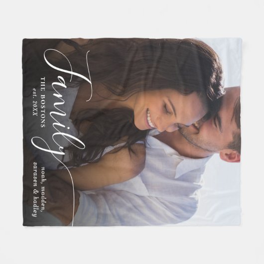 Modern fotoscript paar familie liefde namen datum fleece deken (Voorkant (Horizontaal))