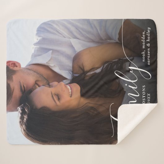 Modern fotoscript paar familie liefde namen datum sherpa deken (Voorkant (horizontaal))