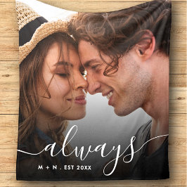 Modern fotoscript paar houdt altijd van familie fleece deken