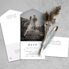 Modern Fotoscript RSVP Entree Bruiloft All In One Uitnodiging