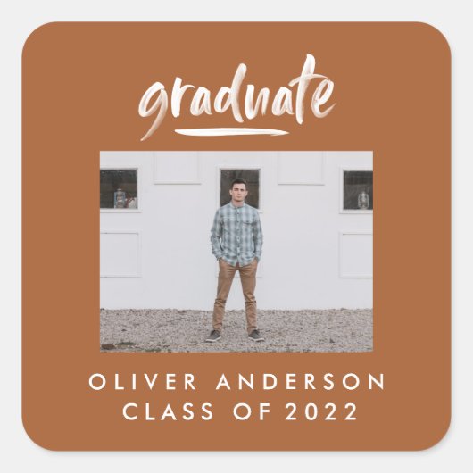 Modern fotoscript rust terracotta graduation vierkante sticker (Voorkant)
