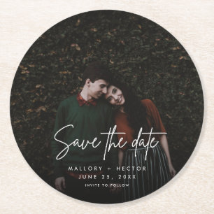 Modern Fotoscript Unieke bruiloft Save the Date Ronde Kartonnen Onderzetter