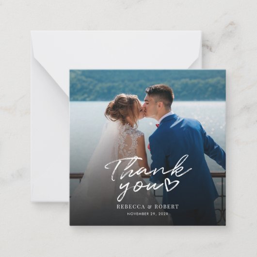 Modern Fotoscript Wedding Bedankt Opmerking Kaart Notitiekaartje (Voorkant)