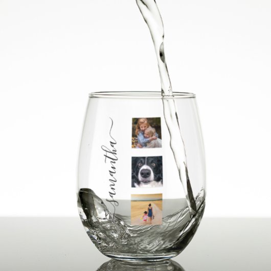 Modern Fotosjabloon Handgeschreven naam Script Wijnglas Zonder Voet