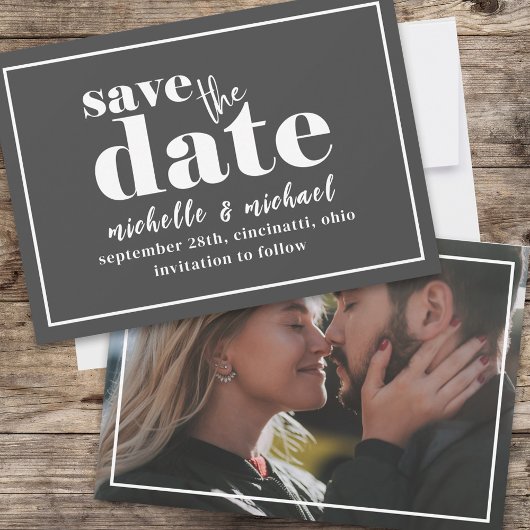 Modern Fotosjabloon Sla de datumtypografie op Save The Date