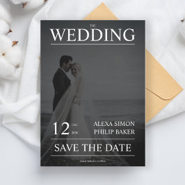 Modern fototijdschrift cover kalligrafie bruiloft kaart