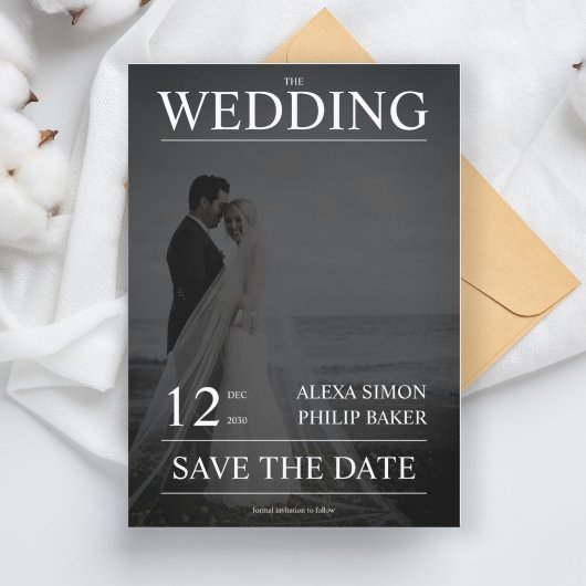 Modern fototijdschrift cover kalligrafie bruiloft kaart