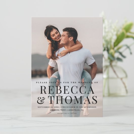 Modern fototype overlay bruiloft kaart (Staand voorkant)