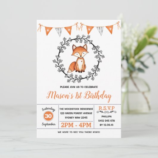 Modern Fox Birthday Party / Woodland Animal Kaart (Staand voorkant)
