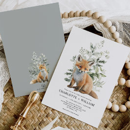 Modern Fox Sage Green Botanical Leaves Baby shower Kaart