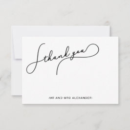 Modern fraai script zwart-wit dank je wel bedankkaart