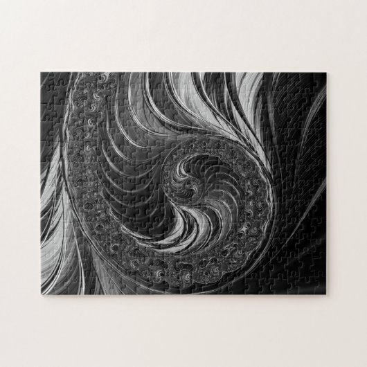 Modern Fractal All Black Nautilus Golden Ratio Legpuzzel (Horizontaal)