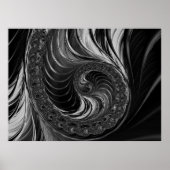 Modern Fractal Black White Metal Nautilus Swirl Poster (Voorkant)