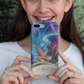 Modern Fractal Blauw Goud Handgeschreven Monogram Case-Mate iPhone Case