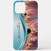 Modern Fractal Blauw Handgeschreven Monogram Case-Mate iPhone Case (Achterkant)
