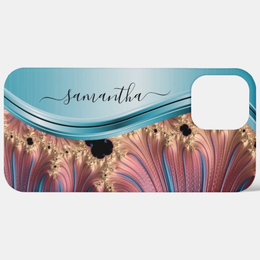 Modern Fractal Blue Handwrite Monogram Case-Mate iPhone Case (Achterkant / Rechts)