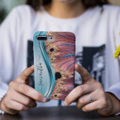 Modern Fractal Blue Handwrite Monogram Case-Mate iPhone Case