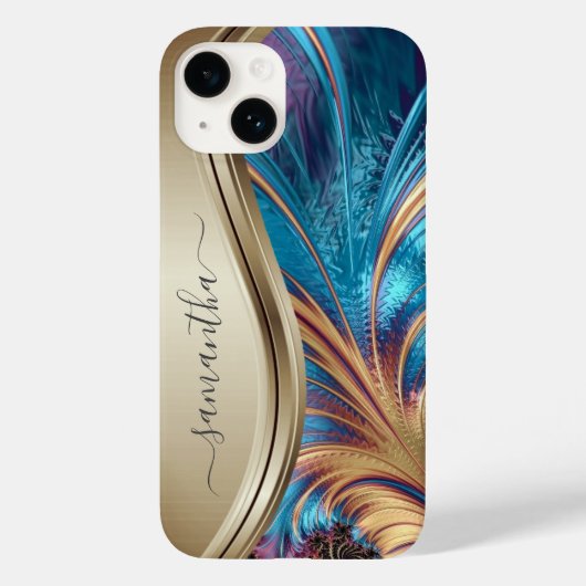 Modern Fractal Blue Handwrite Name Case-Mate iPhone Case (Achterkant)