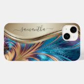 Modern Fractal Blue Handwrite Name Case-Mate iPhone Case (Achterkant (horizontaal))